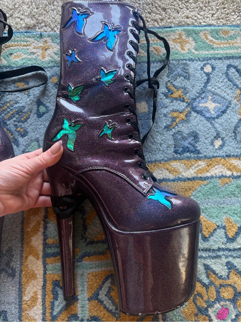 Hella Heels Glitterati Butterfly Boot Purple Size 8 - Picture 5 of 8